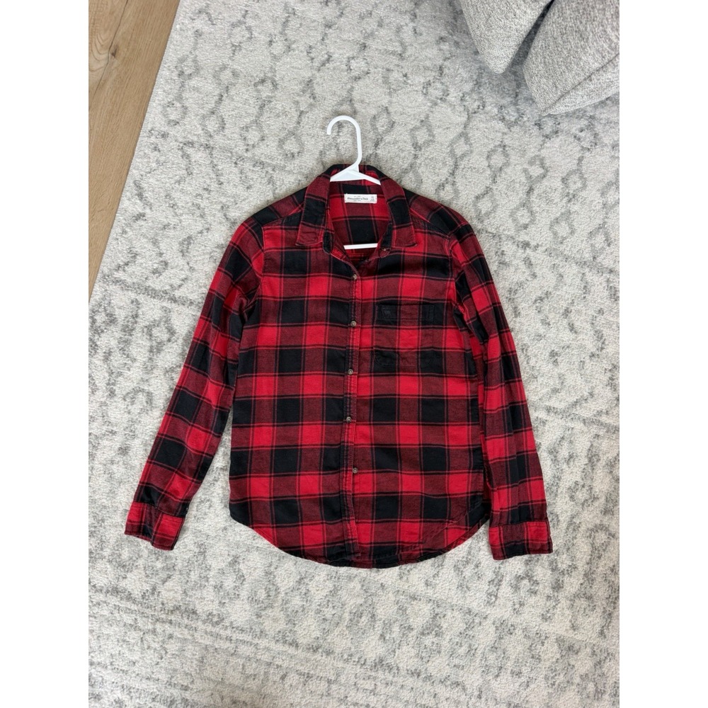 Abercrombie & Fitch Women's XS Red Black Plaid Flannel Shirt 100% Cotton